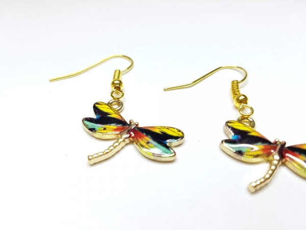 Libellen Ohrringe goldfarben grün rot